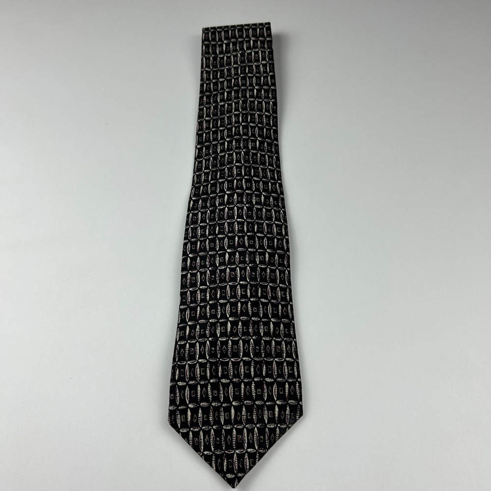 Robert Talbott Nordstrom XL Black Geometric Silk Tie USA